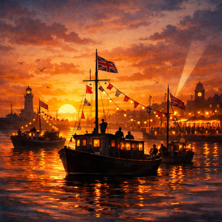 Vibrant, dynamic abstract design representing the excitement and movement of Operation Dynamo with swirling shapes and waves